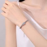 AZ986-S Exquisite PT950 Platinum Women's 2.4-carat rectangular chamfered edge row diamond blue color stone mossanite bracelet - Image 3