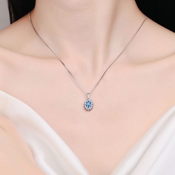 AZ818-X 18K White Gold Platinum PT950 1ct Blue Moissanite Pendant Necklace for Women Statement Drop Design Jewelry - Image 2