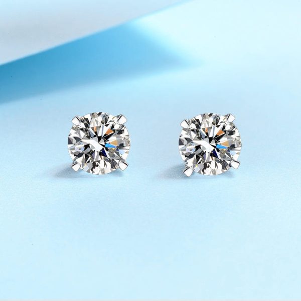 AZ467-E Moissanite Stud Earrings 0.4-4 CT White Gold Plated Sterling Silver D VVS1 Lab Diamond Round Ear Studs For Women - Image 5