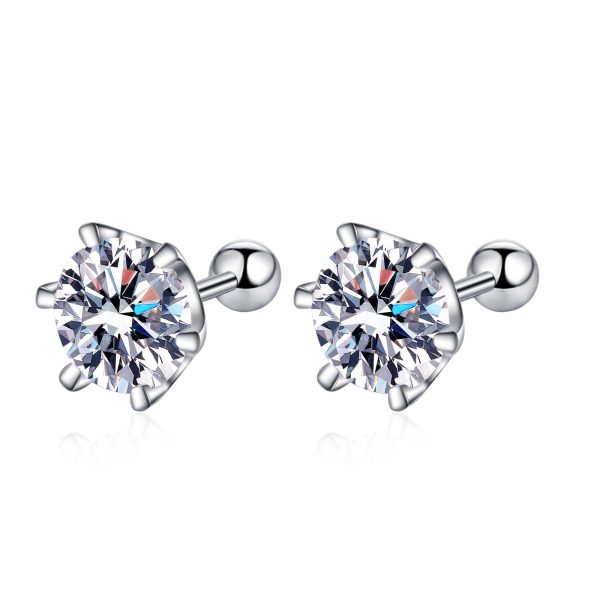 AZ471-X Sterling Silver 0.5-1 Carat *2 Moissanite Screw 6-Claw Earring Fashion Casual High-End Design Sense Niche Lady Girlfriend
