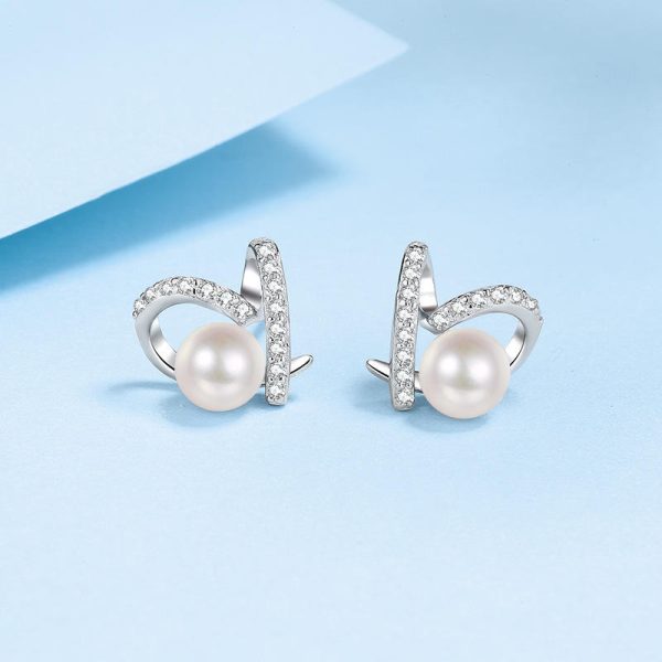 AZ505-E S925 Sterling Silver Heart-shaped Flawless Freshwater 7mm Pearl Moissanite Earrings for Women - Image 5