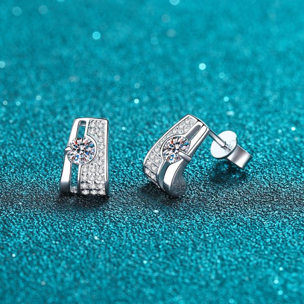AZ462-E PT950 platinum rectangular earrings set with Moisson studs simple source direct supply - Image 5