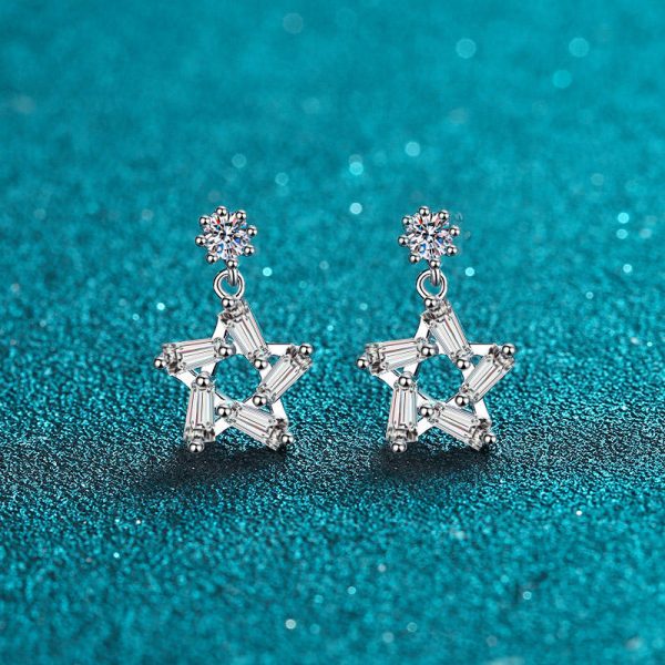 AZ463-E Luxury Platinum Pt950 Star Stunning Ear Studs Fine Jewelry, Unique 0.2ct Moissanite Pentagram Stud Earrings for Women Gifts - Image 5
