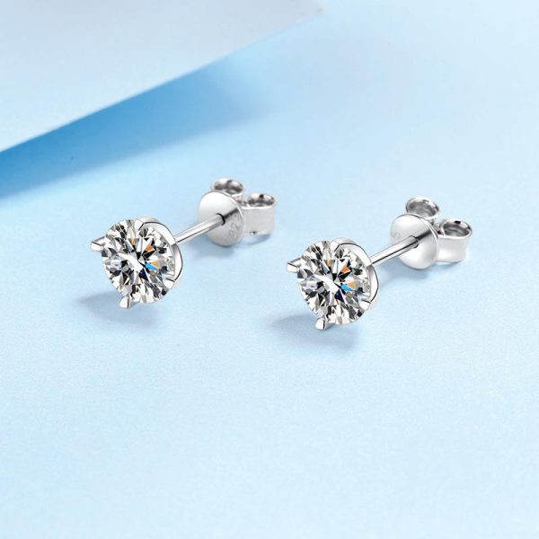 AZ467-E Moissanite Stud Earrings 0.4-4 CT White Gold Plated Sterling Silver D VVS1 Lab Diamond Round Ear Studs For Women - Image 4