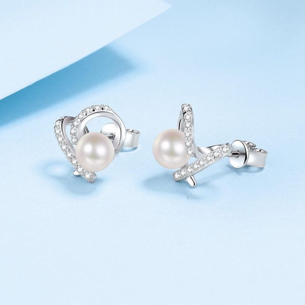 AZ505-E S925 Sterling Silver Heart-shaped Flawless Freshwater 7mm Pearl Moissanite Earrings for Women - Image 4