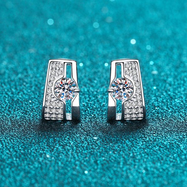 AZ462-E PT950 platinum rectangular earrings set with Moisson studs simple source direct supply - Image 4