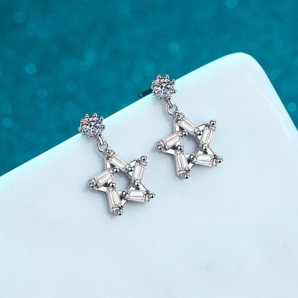 AZ463-E Luxury Platinum Pt950 Star Stunning Ear Studs Fine Jewelry, Unique 0.2ct Moissanite Pentagram Stud Earrings for Women Gifts - Image 4