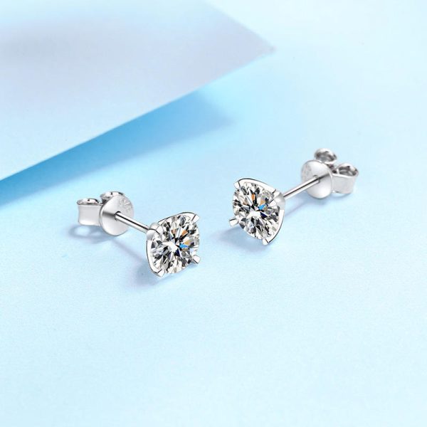 AZ467-E Moissanite Stud Earrings 0.4-4 CT White Gold Plated Sterling Silver D VVS1 Lab Diamond Round Ear Studs For Women - Image 3