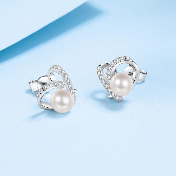 AZ505-E S925 Sterling Silver Heart-shaped Flawless Freshwater 7mm Pearl Moissanite Earrings for Women - Image 3