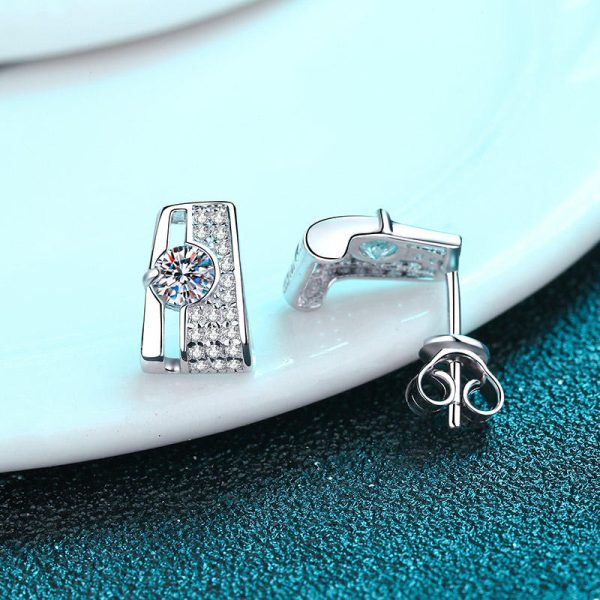 AZ462-E PT950 platinum rectangular earrings set with Moisson studs simple source direct supply - Image 3