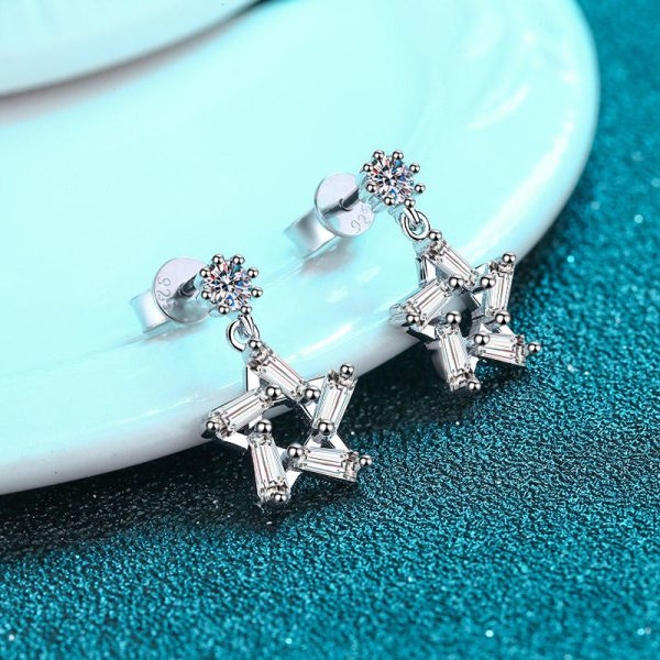 AZ463-E Luxury Platinum Pt950 Star Stunning Ear Studs Fine Jewelry, Unique 0.2ct Moissanite Pentagram Stud Earrings for Women Gifts - Image 3