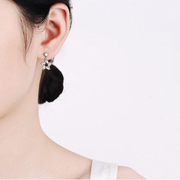 AZ463-E Luxury Platinum Pt950 Star Stunning Ear Studs Fine Jewelry, Unique 0.2ct Moissanite Pentagram Stud Earrings for Women Gifts - Image 2