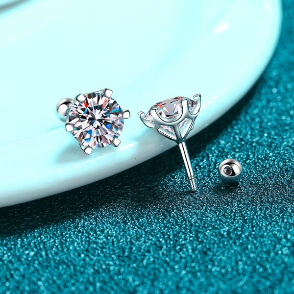 AZ471-X Sterling Silver 0.5-1 Carat *2 Moissanite Screw 6-Claw Earring Fashion Casual High-End Design Sense Niche Lady Girlfriend - Image 3