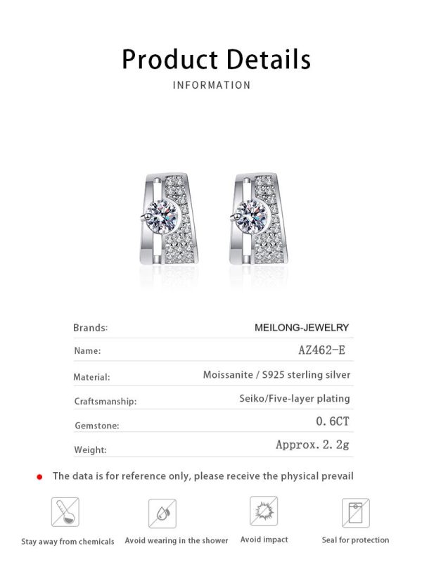 AZ462-E PT950 platinum rectangular earrings set with Moisson studs simple source direct supply - Image 6