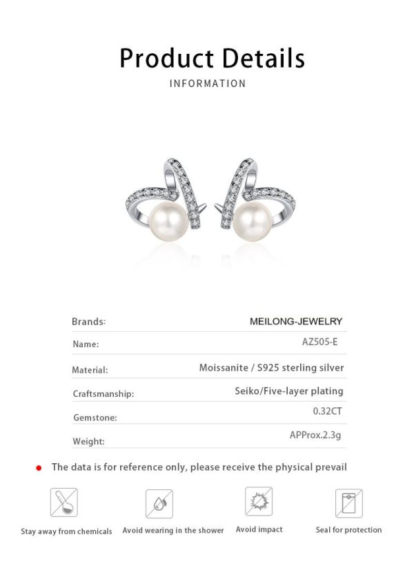 AZ505-E S925 Sterling Silver Heart-shaped Flawless Freshwater 7mm Pearl Moissanite Earrings for Women - Image 6