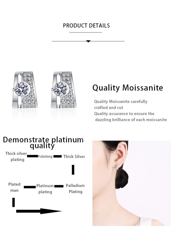 AZ462-E PT950 platinum rectangular earrings set with Moisson studs simple source direct supply - Image 7