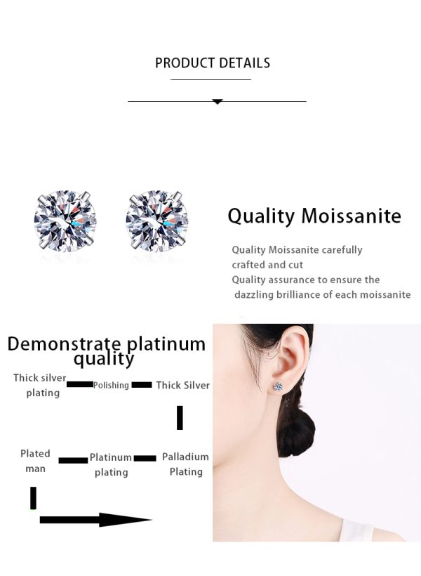 AZ467-E Moissanite Stud Earrings 0.4-4 CT White Gold Plated Sterling Silver D VVS1 Lab Diamond Round Ear Studs For Women - Image 7