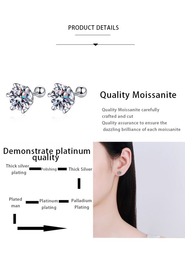 AZ471-X Sterling Silver 0.5-1 Carat *2 Moissanite Screw 6-Claw Earring Fashion Casual High-End Design Sense Niche Lady Girlfriend - Image 7