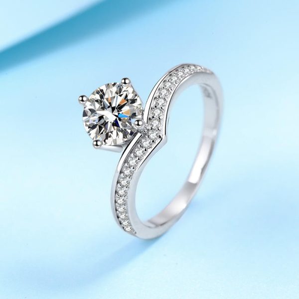 AZ378-J Simple True Love Wedding Rings for Women 925 Silver Color Moissanite Round Stone Finger Rings Jewelry Gift - Image 5