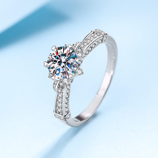 AZ353-J  925 Sterling Silver Dazzling Round 1CT Moissanite Ring For Women Female Wedding Engagement Platinum Plated Fine Jewelry - Image 5