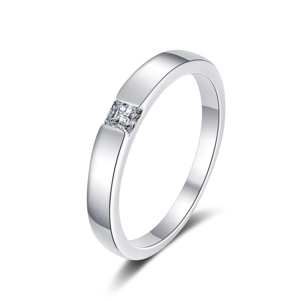 AZ531-J S925 Sterling Silver 0.3Ct Princess Cut Moissanite Ring Women's Stackable Wedding Band Bridal Jewelry 2025