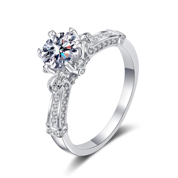 AZ353-J  925 Sterling Silver Dazzling Round 1CT Moissanite Ring For Women Female Wedding Engagement Platinum Plated Fine Jewelry