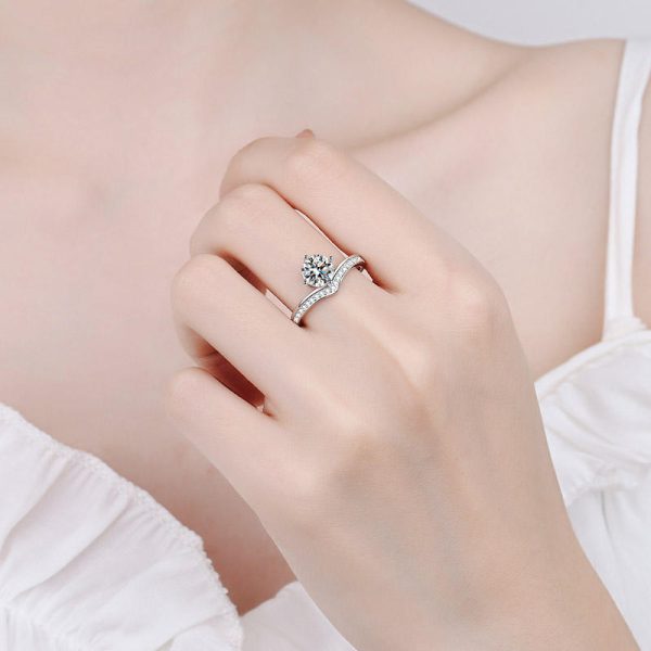 AZ378-J Simple True Love Wedding Rings for Women 925 Silver Color Moissanite Round Stone Finger Rings Jewelry Gift - Image 2