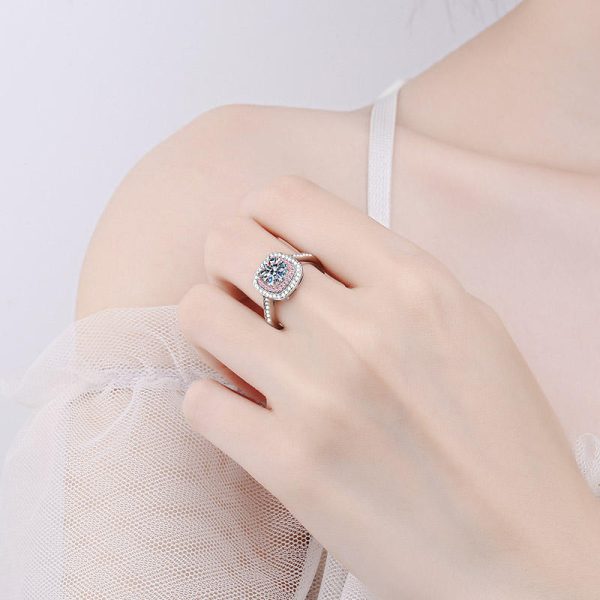 AZ407-J  CZ 925 Sterling Silver Shiny Moissanite Finger Ring Geometric Design For Women Girls Party Accessories Jewelry - Image 2