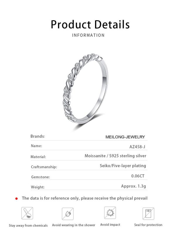 AZ458-J Moissanite S925 Silver Ring for Women Plated Pt950 Princess Diamond Cut Wedding Band Valentine's Day Gift Wholesale - Image 6