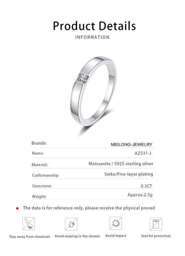 AZ531-J S925 Sterling Silver 0.3Ct Princess Cut Moissanite Ring Women's Stackable Wedding Band Bridal Jewelry 2025 - Image 6