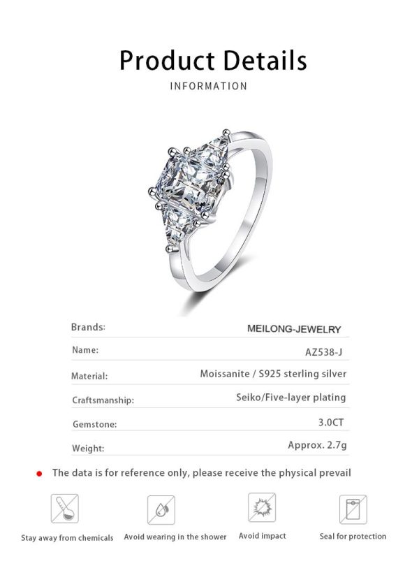 AZ538-J 925 Sterling Silver Classic Luxury 3 Carat Simulated Diamond Rings For Women Wedding Engagement Statement Fine Jewelry - Image 6