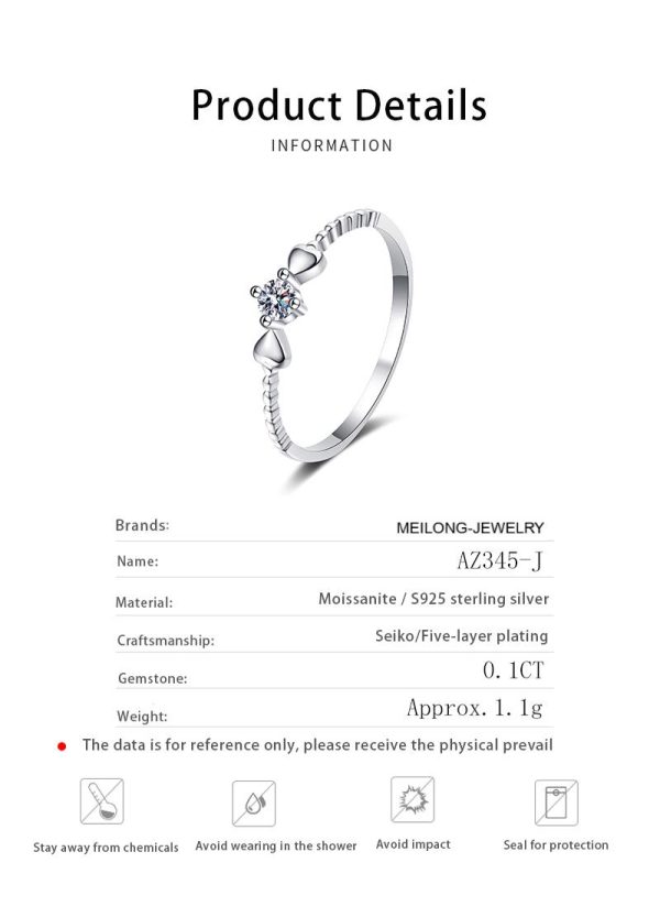 AZ345-J Moissanite 925 Sterling Silver Engagement Ring For Wife Women Girlfriend, Round Cut Moissanite Rings Jewelry Bands Gifts - Image 6