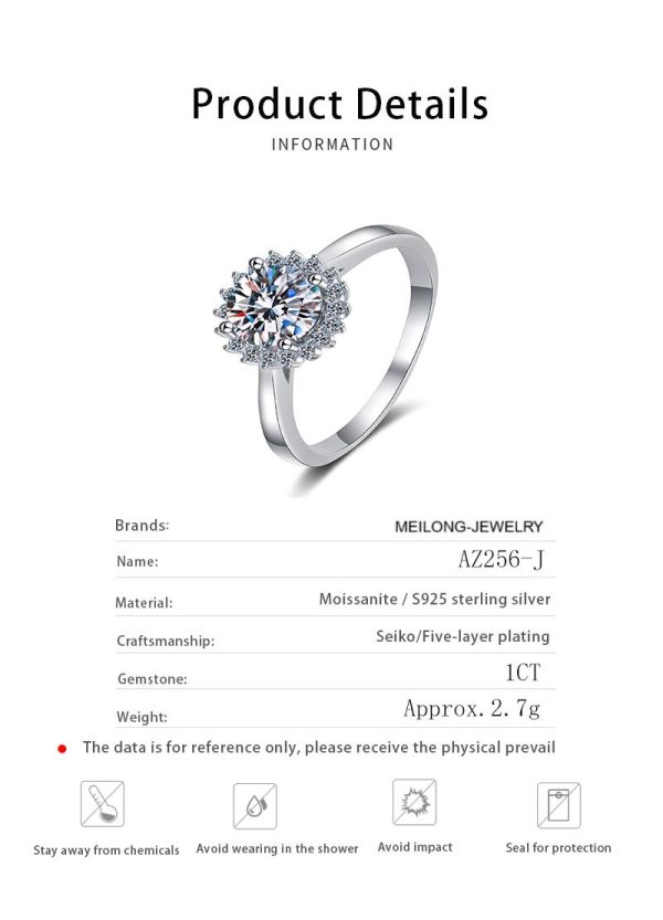 AZ256-J 18K White Gold 1 Carat Moissanite Ring for Women Platinum Pt950 Spinning Rose Romantic Ring Luxury Wedding Bands Fine Jewelry - Image 7