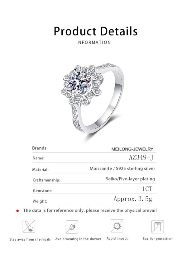 AZ349-J 1ct Real Moissanite Solitaire Ring for Women Cross Hollow Marriage Proposal Ring S925 Silver Jewelry Created Diamond Band - Image 6