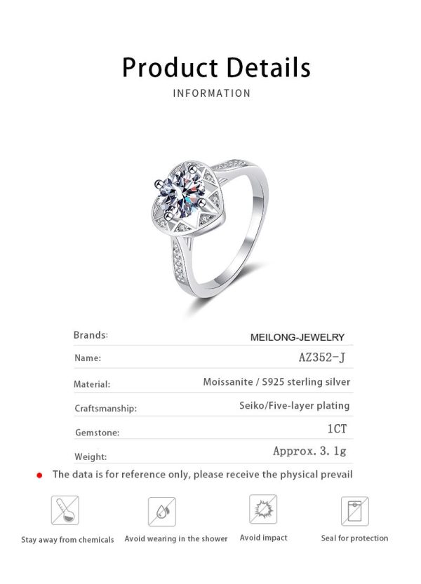 AZ352-J 1 carat  moissantie ring for Women wedding anniversary ring 100% 925 Sterling Silver Ring - Image 6