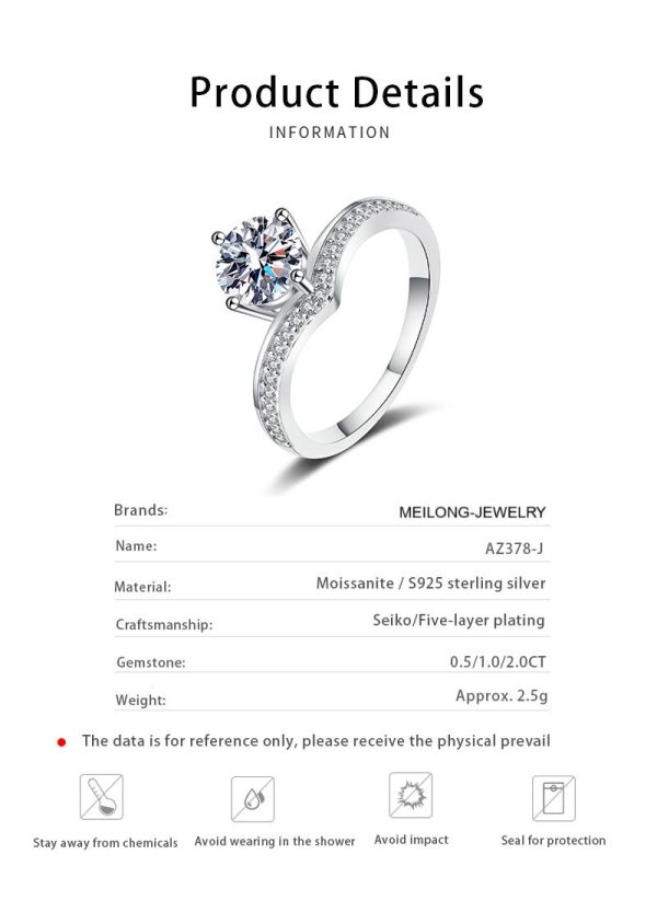AZ378-J Simple True Love Wedding Rings for Women 925 Silver Color Moissanite Round Stone Finger Rings Jewelry Gift - Image 6