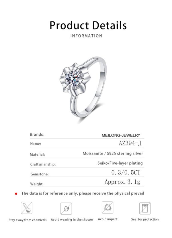 AZ394-J Designer Jewelry 18K White Gold Circular Bead Women Style VVS1 D Color 0.5Carat Round Moissanite Diamond Wedding Rings for Fiancee - Image 6