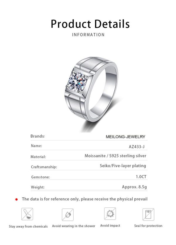 AZ433-J  1CT Princess Cut Moissanite Engagement Ring for Women Men Colorless Diamond Weddig Bands Sterling Silver Bridal Gift - Image 6
