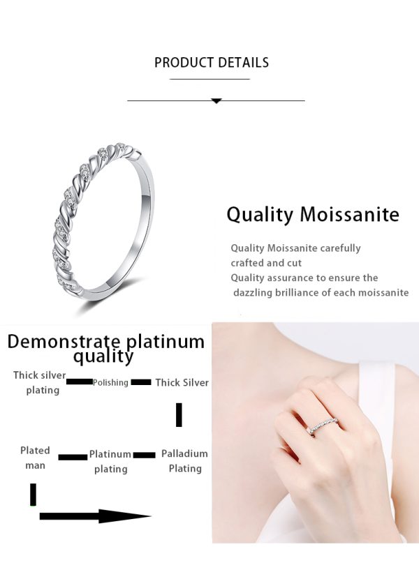 AZ458-J Moissanite S925 Silver Ring for Women Plated Pt950 Princess Diamond Cut Wedding Band Valentine's Day Gift Wholesale - Image 7