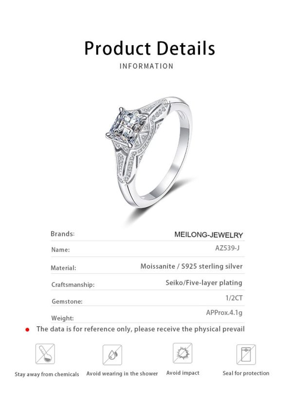 AZ539-J 2ct Square Shape Moissanite Ring for Charm Lady 925 Sterling Silver Luxury Wedding Ring  Fine Jewelry Wholesale Gift - Image 6