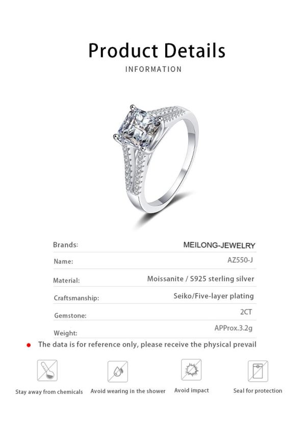 AZ550-J 18k White Gold Double Halo Platinum Pt950 Rings for Women with 2ct Moissanite Sparkle Fine Jewelry Gift - Image 6