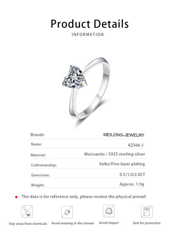AZ566-J  1/2CT Heart Cut Moissanite Engagement Ring for Women S925 Pure Silver GRA Certified Laboratory Diamond Wedding Jewelry - Image 6