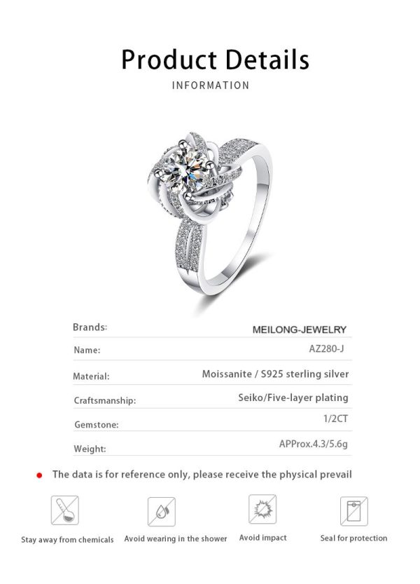 AZ280-J S925 Silver Moissanite Rings D Class 2 Carat Retro White Personality Women Ring Jewelry Accessories - Image 6
