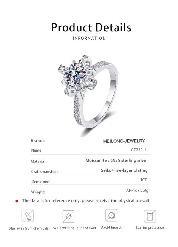 AZ251-J  GRA Certified 1CT Real Moissanite Ring for Woman 925 Sliver Engagement Promise Wedding Band Fine Jewelry Drop Shipping - Image 7