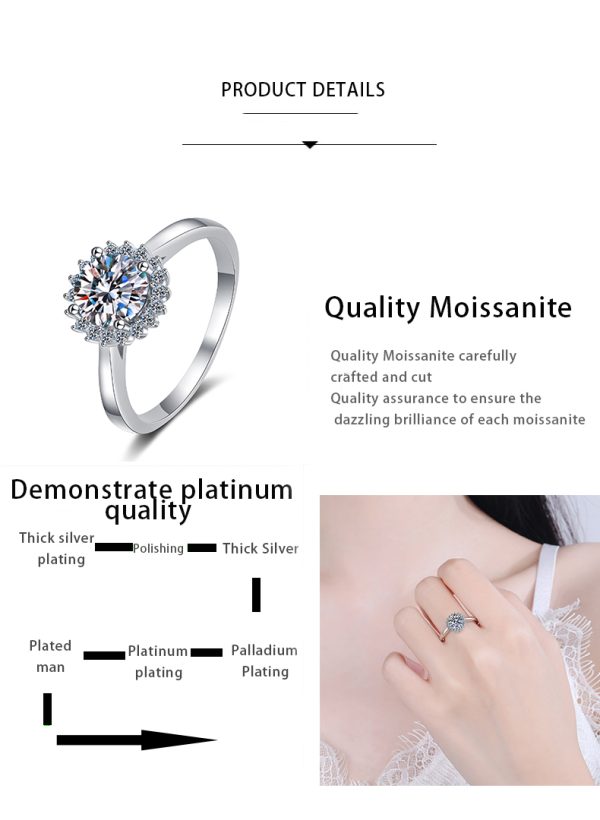 AZ256-J 18K White Gold 1 Carat Moissanite Ring for Women Platinum Pt950 Spinning Rose Romantic Ring Luxury Wedding Bands Fine Jewelry - Image 6
