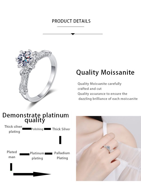 AZ353-J  925 Sterling Silver Dazzling Round 1CT Moissanite Ring For Women Female Wedding Engagement Platinum Plated Fine Jewelry - Image 7