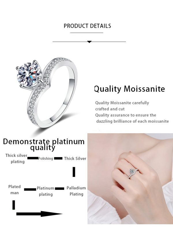 AZ378-J Simple True Love Wedding Rings for Women 925 Silver Color Moissanite Round Stone Finger Rings Jewelry Gift - Image 7