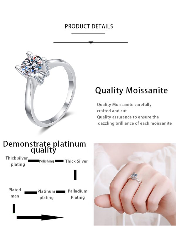 AZ268-J Quality Jewelry Four Claw Inlay PT950 Platinum Rings Moissanite VVS1 D Color 0.5/1CT Diamond Round Circular Pronged Women Ring - Image 7
