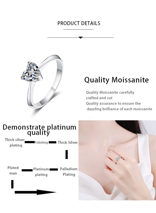 AZ566-J  1/2CT Heart Cut Moissanite Engagement Ring for Women S925 Pure Silver GRA Certified Laboratory Diamond Wedding Jewelry - Image 7